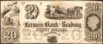 Reading, Pennsylvania. Farmers Bank of Reading. ND (18xx). $20. Extremely Fine. Proof.