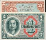 Lot of (2) Military Payment Certificates. Series 611. 25 Cent & $1. Gem Uncirculated.