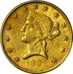 1861 Clark, Gruber & Co. $10. K-7. Rarity-4. AU-58+ (PCGS). Gold Shield Holder.