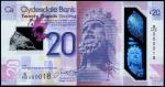 Clydesdale Bank, polymer £20, 11 July 2019, serial number W/HS 000018, purple and lilac, a map of Sc