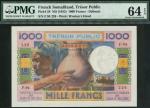 Tresor Public, French Somaliland, 1000 francs, ND (1952), serial number F/94 226, multicoloured, wom