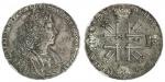 Russia. Peter II (1727-1730). Ruble, 1728. Large peruked, draped and cuirassed bust right, rev. Crow