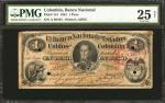 COLOMBIA. Banco Nacional. 1 Peso, 1881. P-141a. PMG Very Fine 25 Net.