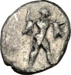 Greek Coins, Southern Lucania, Sybaris. AR Diobol (?) c. 453-448 BC. HN Italy 1746 var (ethnic).  0.
