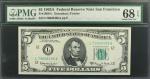 Fr. 1968-L. 1963A $5  Federal Reserve Note. San Francisco. PMG Superb Gem Uncirculated 68 EPQ.