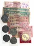 世界钱币、奖章及纸钞一组13枚，钱币及奖章UNC，纸钞F至AVF，原况出售，不设退换