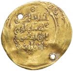 KHWARIZMSHAH: Takish, 1172-1200, AV dinar (2.87g) (Nishapur), DM, A-1711, pierced twice, F-VF.