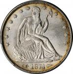 1874 Liberty Seated Half Dollar. Arrows. WB-102. Large Arrows. MS-63+ (PCGS).