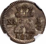 COLOMBIA. 1/4 Real, 1817-NR. Santa Fe de Nuevo Reino (Bogota) Mint. Ferdinand VII. NGC MS-61.