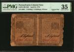 Uncut Pair PA-201/204. Pennsylvania. April 25, 1776. 1 Shilling & 2 Shillings, 6 Pence. PMG Choice V