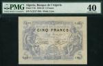 Banque de lAlgerie, 5 francs, 15th September 1920, serial number N. 2217 496, blue and black, on cre