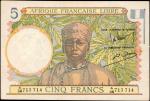 FRENCH EQUATORIAL AFRICA. Afrique Francaise Libre. 5 Francs, ND (1941). P-6. Extremely Fine.
