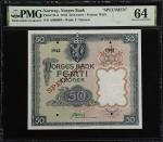 NORWAY. Norges Bank. 50 Kroner, 1942. P-21s1. Specimen. PMG Choice Uncirculated 64.