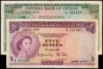 CEYLON. Central Bank of Ceylon. 5 & 10 Rupees, 1951 & 1952. P-48 & 51.