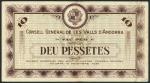 Consell General de les Valls dAndorra, 10 pesetas, 19 December 1936, serial number 00645, brown and 
