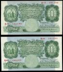 Bank of England, C.P. Mahon, ｣1, ND (1928), serial number A15 141192, H08 101590, green, Britannia a
