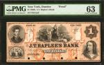 Dundee, New York. J.T. Raplees Bank. 1850s. $1. PMG Choice Uncirculated 63. Proof.