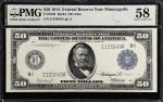 Fr. 1056. 1914 $50 Federal Reserve Note. Minneapolis. PMG Choice About Uncirculated 58.