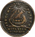 1787 Fugio Copper. Club Rays. Newman 3-D, W-6680. Rarity-3. Rounded Ends--Double Struck--VF-20, Roug