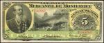 MEXICO. El Banco Mercantil de Monterrey. 5 Pesos, 1911. P-S352Ab. Very Fine.