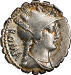 ROMAN REPUBLIC. C. Poblicius Q.f. AR Denarius Serratus, Rome Mint, 80 B.C. NGC EF. Adjusted Flan.