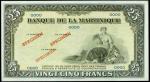 MARTINIQUE. Banque De La Martinique. 25 Francs, ND. P-17s. Specimen. Uncirculated.