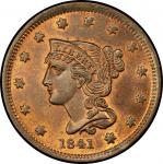 1841 Braided Hair Cent. Newcomb-7. Rarity-2. Mint State-66 RB (PCGS).