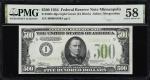 Fr. 2201-ILGS. 1934 $500 Federal Reserve Note. Minneapolis. PMG Choice About Uncirculated 58.