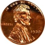 1936 Lincoln Cent. Brilliant Proof-66 RD (PCGS).