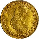 COLOMBIA. 1759-J 2 Escudos. Popayán mint. Ferdinand VI (1746-1759). Restrepo 18.8. EF-40 (PCGS).