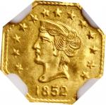 1852 California Gold Token. Octagonal 1/2. Liberty / Bear #2c. MS-67 (NGC).
