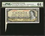 CANADA. Bank of Canada. 20 Dollars, 1954. BC-41a. PMG Choice Uncirculated 64 EPQ. Cutting Error.
