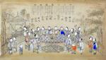 清代天津廉增戴记杨柳青巨幅套色木板年画“十二时辰变蝴蝶”一张。尺寸：106.3×60.4cm。