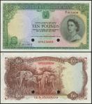 Southern Rhodesia Currency Board, colour trial £10, ND (1953), serial number E/1 000000, green on mu