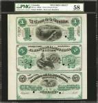 1880哥伦比亚共和国银行1-5比索连体钞 PMG Choice AU 58