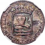 1791年荷兰西兰6 Stuiver银币，NGC AU58，#4623120-012