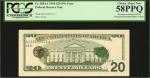 Fr. 2084-J. 1996 $20 Federal Reserve Note. Kansas City. PCGS Currency Choice About New 58 PPQ. Overp