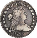 1798 Draped Bust Silver Dollar. Small Eagle. BB-81, B-2. Rarity-3. 15 Stars on Obverse. VF-20 (PCGS)
