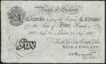 Bank of England, K.O. Peppiatt, ｣5 (2), London, 1937, 1944, prefix B/141, E85, black and white, orna