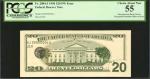 Fr. 2084-J. 1996 $20  Federal Reserve Note. Kansas City. PCGS Currency Choice About New 55. Overprin
