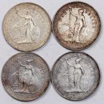1899-B，1908-B及1911-B 年英国贸易银元一组4枚，1908-B有2枚，F至VF