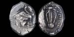 公元前375-前294年古希腊伊奥尼亚泰奥斯城邦狮鹫格里芬与里拉琴2奥波尔银币 NGC VF 2119792-012