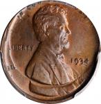 1934 Lincoln Cent--Double Struck, Second Strike 15% Off Center--MS-64 BN (PCGS).