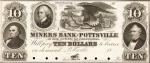 Pottsville, Pennsylvania. Miners Bank of Pottsville. ND (18xx). $10. Uncirculated. Proof.