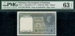 x Government of Pakistan, 1 rupee, 1940 (ND 1948), serial number Q/82 588798, overprint on Governmen