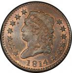 1814 Classic Head Cent. Sheldon-295. Plain 4. Rarity-1. Mint State-65 BN (PCGS).