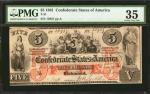 T-31. Confederate Currency. 1861 $5. PMG Choice Very Fine 35.