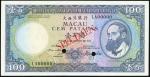 1981年大西洋海外汇理银行100元样票，编号 LA00000， 控号027， UNC品相
