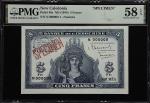 NEW CALEDONIA. Banque de IIndochine. 5 Francs, ND (1944). P-48s. Specimen. PMG Choice About Uncircul