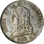 ECUADOR. 5 Francos, 1858-QUITO GJ. Quito Mint. NGC MS-62.